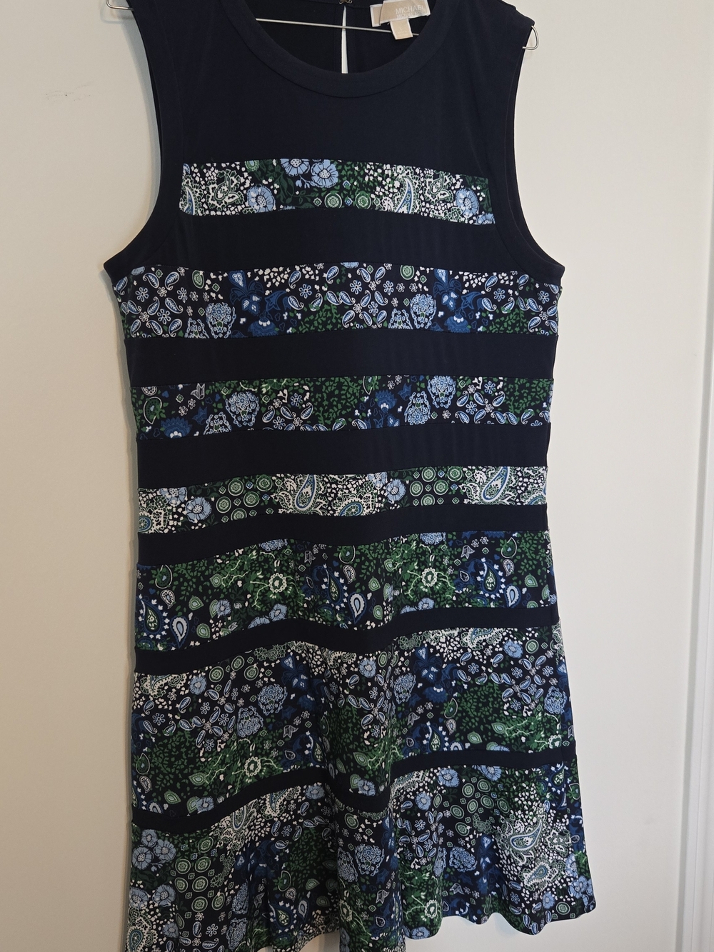 Michael Kors Navy Mini Dress with Blue & Green Paisley Stripes